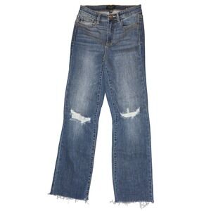 Judy Blue Women's Straight Fit Jeans Blue Distressed Ripped Raw Hem Size 5 27